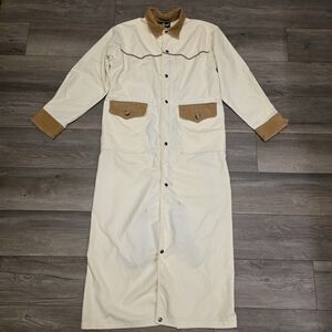 Vtg Riding Western Great Threads Wrangler Canvas Duster Long Chore Barn Coat